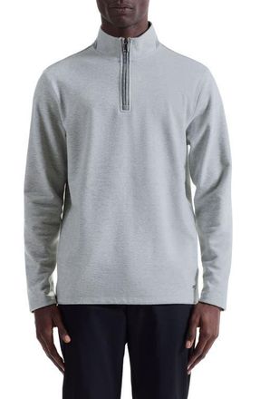 Bugatchi Houndstooth Patern Quarter Zip Top in Cement at Nordstrom, Size Xx-Large