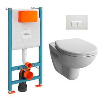 Vitra Conjunto Bastidorv-fix Core + Inodoro Suspendido Normus + Asiento Softclose + Placa, Blanco Brillante (v-fixnormus-1) - Vitra