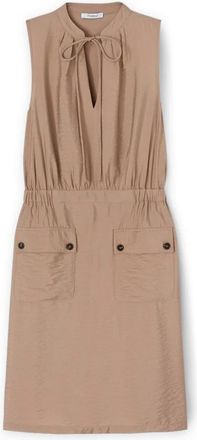 Motivi Mini jurk met satijnen zakken - Dames - Korte kleedjes - Bruin - XL - Satijn - Kleedjes