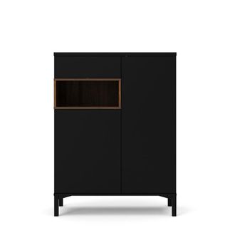 ebuy24 Aparador peque&ntilde;o 2 puertas, 1 caj&oacute;n y 1 compartimento decoraci&oacute;n negro