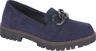 Shoes By Emma Ladies Loafer with Chunky Chain Trim Sizes 4-8 (Navy MF, UK Footwear Size System, Adult, Women, Numeric, Medium, 4)