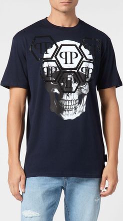 Philipp Plein T-shirt in cotone con stampa Skull e logo Hexagon in strass