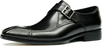 Generic Mens Square Toe Vintage Brogues Faux Leather Monk Strap Dress Shoes Low Block Heel Wedding Dress Shoes,Black,8.5 UK