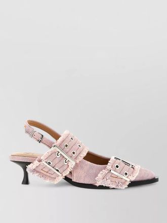 Ganni denim fringed slingback pumps