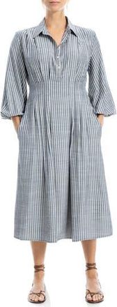 Max Studio Stripe Balloon Sleeve Shirtdress in Indigo/Ivory Stripe at Nordstrom Rack, Size X-Large