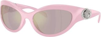 Versace Sunglasses Cat Eye Full Rim, Shiny Pink Frame And Pink With Rose Gold Mirror Lens Ve44855521/z