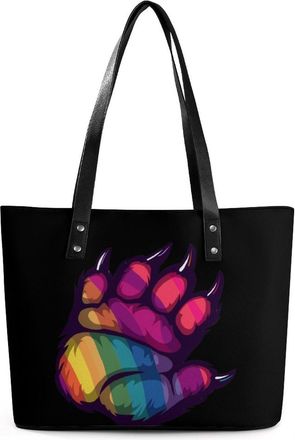 Generic Bear Paw LGBT Rainbow Flag Gay Tote Bags for Women Cute Shoulder Purses Handbags