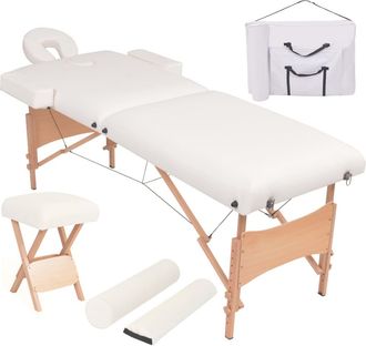 vidaXL Vidaxl Camilla De Masaje Y Taburete Plegable 2 Zonas 10 Cm Blanco