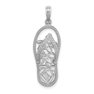 Diamond2Deal 14K White Gold Polished Multi Flower Flip-Flop Charm Pendant