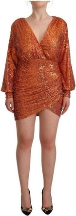 Aniye By Oranje Pailletten Mini Jurk Wrap Stijl - Dames - Feestkleedjes - Oranje - S - Pailletten - Kleedjes