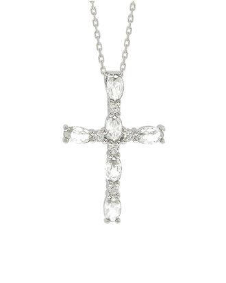 Suzy Levian Silver 0.02 Ct. Tw. Diamond & White Topaz Cross Pendant