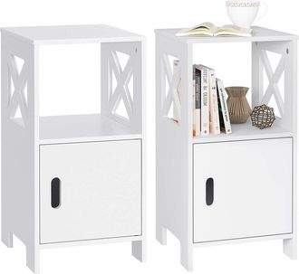 Woltu 2x Tavolino Comodino Stretto con 1 Vano Aperto e 1 Vano Nascosto, Tavolino Multifunzionale per Soggiorno, Camera da Letto e Ingresso (Bianco)