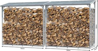 Quick-Star 2 St&uuml;ck Aluminium Kaminholzregal Xxl 185 X 70 X 185 Cm Mit Wetterschutz Garten Kaminholzunterstand 4,6 M&sup3; Kaminholzlager Stapelhilfe Aussen