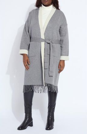 Lyss&eacute; Juliette Fringed Sweater Coat in Grey Melange/Light Pewter at Nordstrom, Size 1X