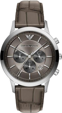 Emporio Armani Archetipo Chronograph Leather Strap Watch, 43mm in Gray at Nordstrom