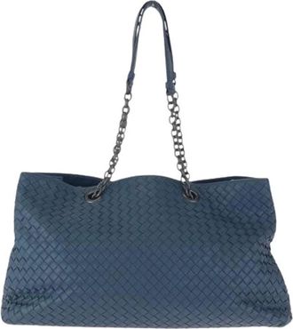 Bottega Veneta Pre-owned Tote Bags, female, Blue, Size: ONE SIZE Pre-owned Intrecciato Leather Tote Bag