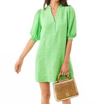 Lilly Pulitzer Mialeigh Linen Dress In Putting Green X Resort White
