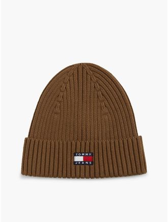Tommy Hilfiger Mens Tommy Jeans Badge Rib-Knit Beanie - Warm Khaki