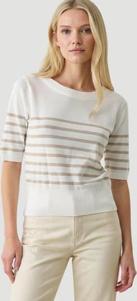 Majestic Filatures Stretch Linen Stripe Knit Three Quarter Sleeve Boatneck in Desert at Nordstrom, Size 2