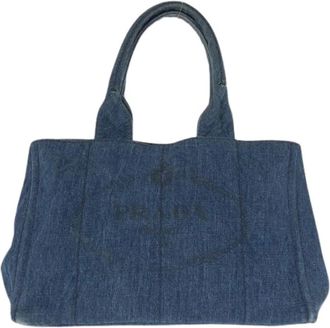 Prada Pre-owned Canapa Denim Tote Bag - Dames - Vintage Shopper - Blauw - ONE Size - Denim - Vintage