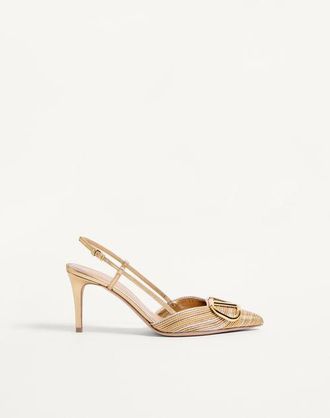Valentino Garavani Vlogo Signature Metallic Slingback Pumps With Cornely Embroidery 80Mm Wo