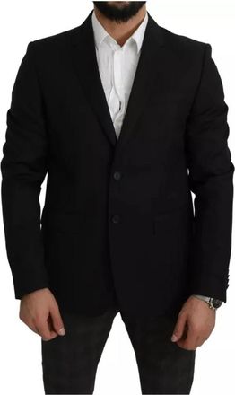 Dolce & Gabbana Zwarte wollen Slim Fit Notch Jacket - Heren - Business blazers - Zwart - 2XL - Wol - Kostuums