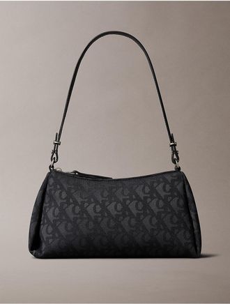 Calvin Klein Womens Pleat Monogram Logo Shoulder Bag - Black
