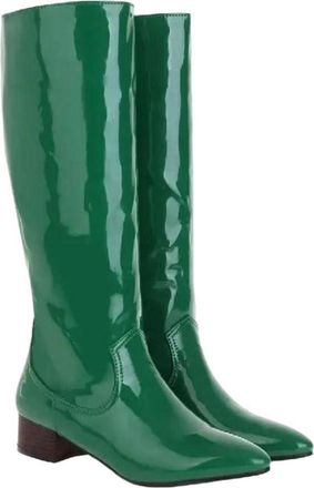 Generic Women Elegant Casual Patent Leather Boots Round Toe Warm Lined Long Winter Party Boot