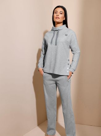 Hajo Hausanzug HAJO, Damen, Gr. 36/36, grau (grau, meliert), 54% Baumwolle, 45% Polyester, 1% Elasthan, Hose:62% Baumwolle, 38% Polyester, Homewear-Sets Ha