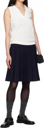 Shushu/Tong A-Line Pleated Midi Skirt In Navy Blue