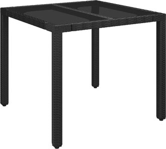 vidaXL Garden Table with Glass Top Black 90x90x75 cm Poly Rattan vidaXL