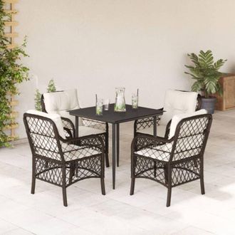 vidaXL Vidaxl - Set Comedor De Jard&iacute;n 5 Piezas Y Cojines Rat&aacute;n Sint&eacute;tico Marr&oacute;n