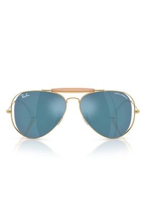 Ray-Ban Outdoorsman 53mm Mirrored Pilot Sunglasses in Arista /Dark Blue Mirror Blue at Nordstrom