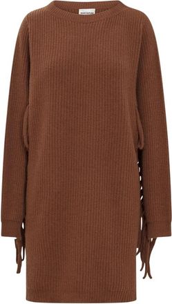 Semicouture Geribbelde Gebreide Korte Jurk - Dames - Kleedjes - Bruin - S - Wol - Kleedjes