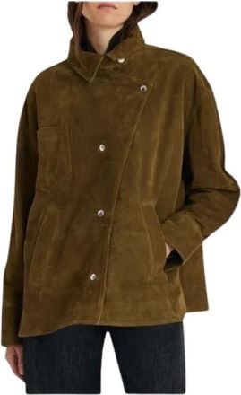 Margaux Lonnberg Surchemise Egan - Dames - Leren en Su&egrave;de Jassen - Groen - 2XS - Leer - Jassen