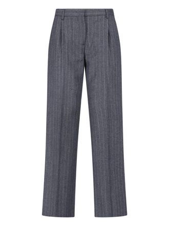Lardini Grey Virgin Wool Pinstripe Straight-Leg Pants