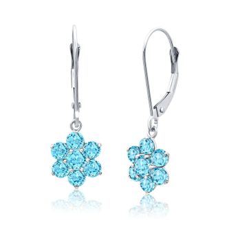 MAX + STONE Solid 14K Yellow or White Gold Gemstone Flower Shape Dangle Earrings