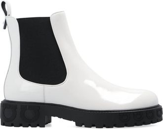Ferragamo Womens Varsi Leather Ankle Boots In White