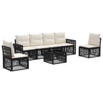 vidaXL Conjunto De Sof&aacute;s De Jard&iacute;n 7 Pcs Negro Y Blanco Crema Vidaxl