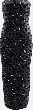 Alex Perry Leopard-print strapless velvet midi dress