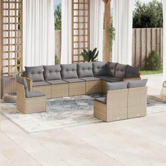 vidaXL Juego De Sof&aacute;s Jard&iacute;n Con Cojines Beige 10 Pzas Rat&aacute;n Sint&eacute;tico Vidaxl