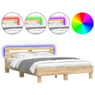 Berkfield Home Bed Frame with LED without Mattress Sonoma Oak 140x200 cm in Light Brown