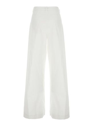 Plaîn White Pants With Pences In Cotton Blend Stretch Woman