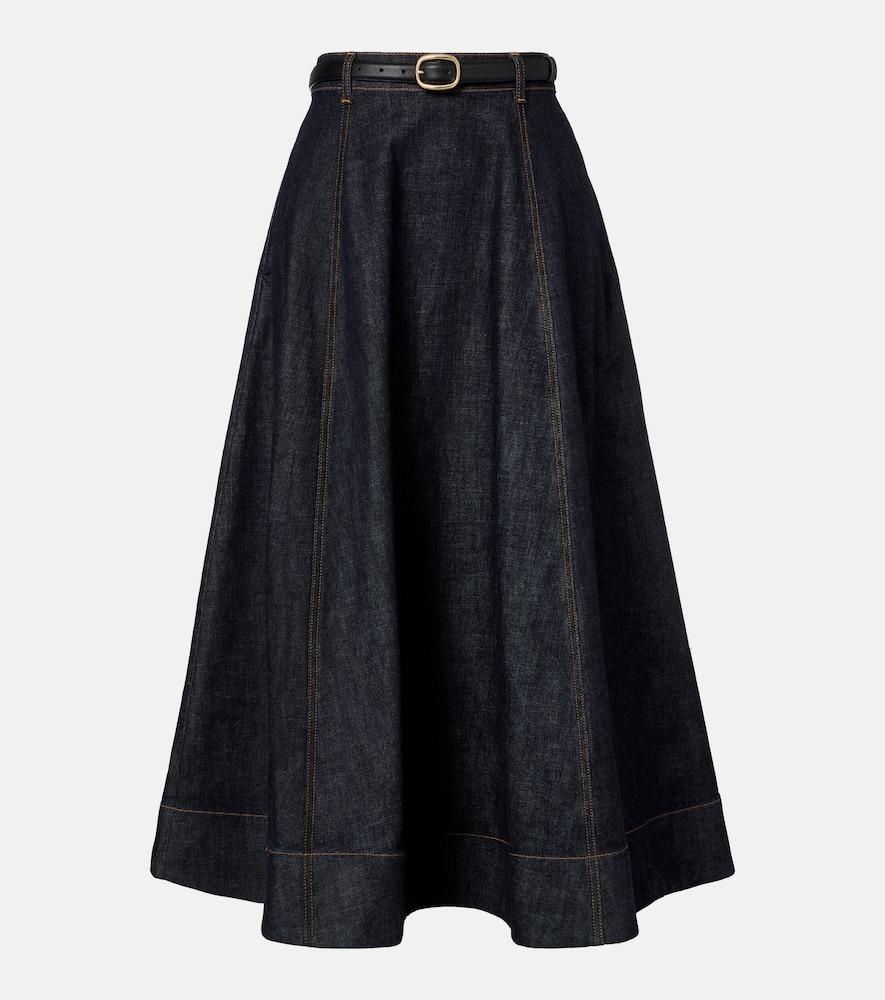 Gonna Midi In Denim A Vita Alta Per Donna – Modello A-Line Vintage Con Strati Patchwork E Volant – Casual E Morbida