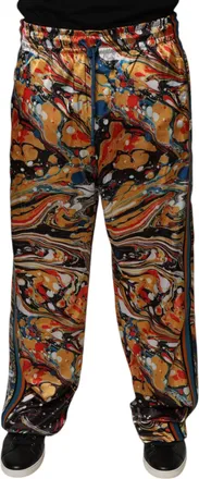 Dolce & Gabbana Multicolor Marble Satin Men Tracksuit Pants Polyester Elastane