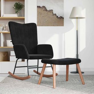 vidaXL Silla Mecedora Con Reposapi&eacute;s Terciopelo Negro Vidaxl