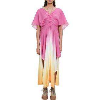 Maje Rachelly Dip Dye Batwing Sleeve Midi Dress in Candy Pink at Nordstrom Rack, Size 10 Us / 42 Fr