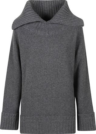Victoria Beckham Wide Collar Ribbed Knit Sweater