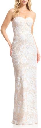 Dress The Population Vada Sequin Floral Strapless Column Gown in Off White Multi at Nordstrom, Size Xx-Large