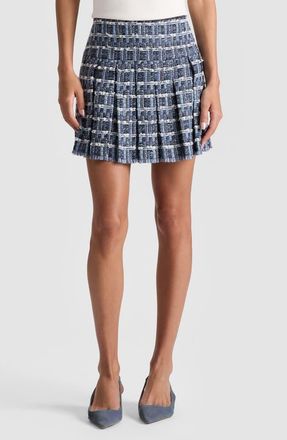 Alice & Olivia Emilie Tweed Box Pleat Miniskirt in Indigo at Nordstrom Rack, Size 12